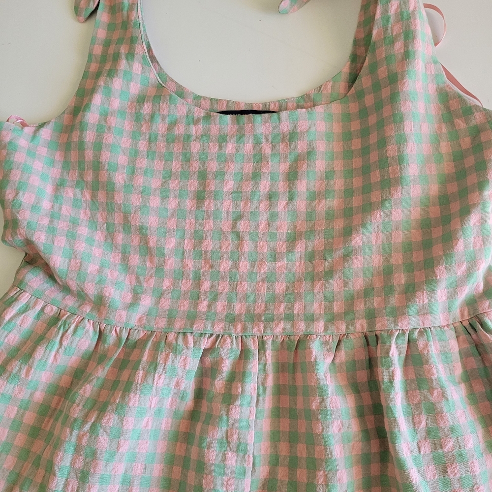 one clothing Pink and Green Gingham Tie-Shoulder Romper - Picture 13 of 14